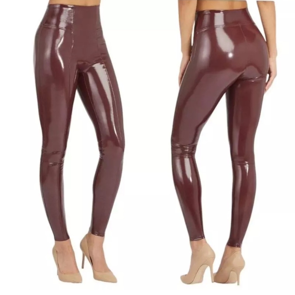SPANX Faux Leather Maroon Leggings